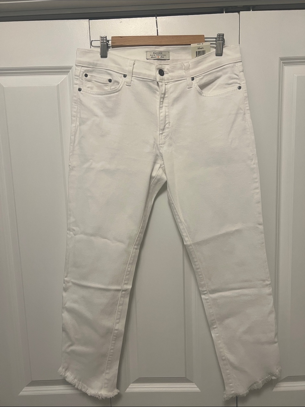 Principle White Denim Jeans with Frayed Hem